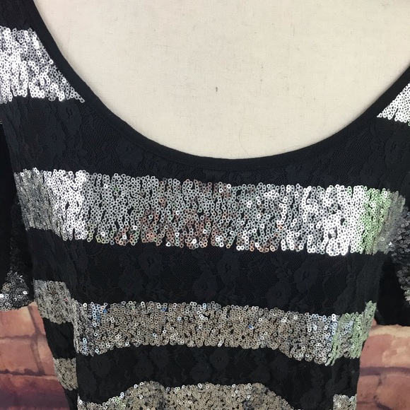 INC Silver Sequins & Black Lace Open Back Top L - Picture 7 of 8